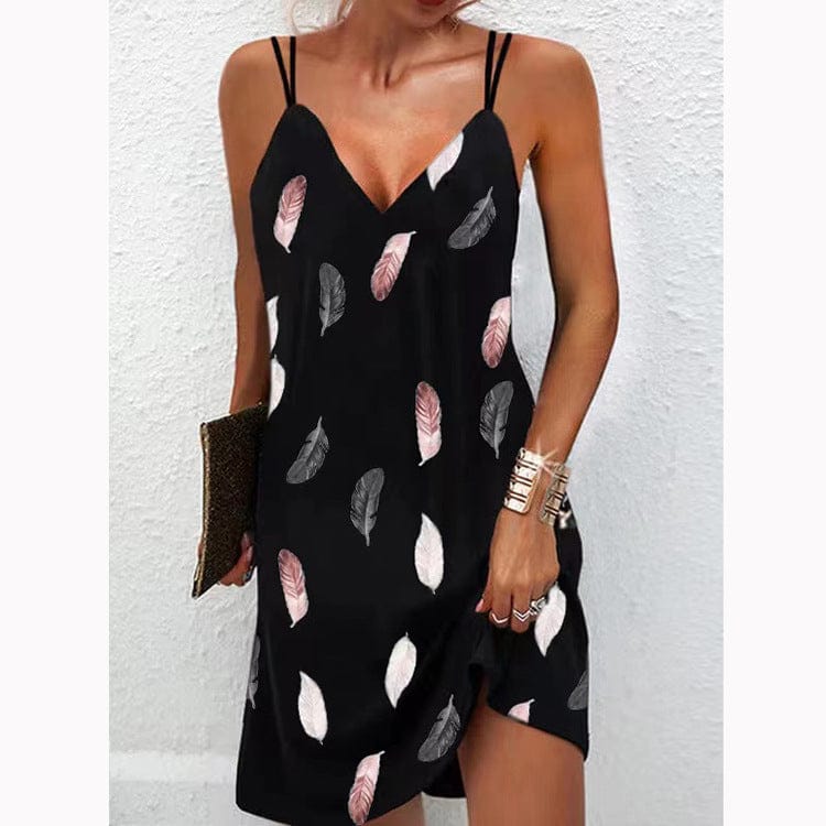 Wholesale New Summer Women's Traceless V-neck Printed Halter Mini Dress