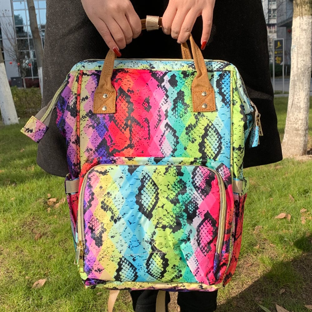 Wholesale OEM Factory Colorful Snake Design Maternity Mummy Bag Tote Handbag Waterproof Travel Diaper Bag For Mom Baby Care