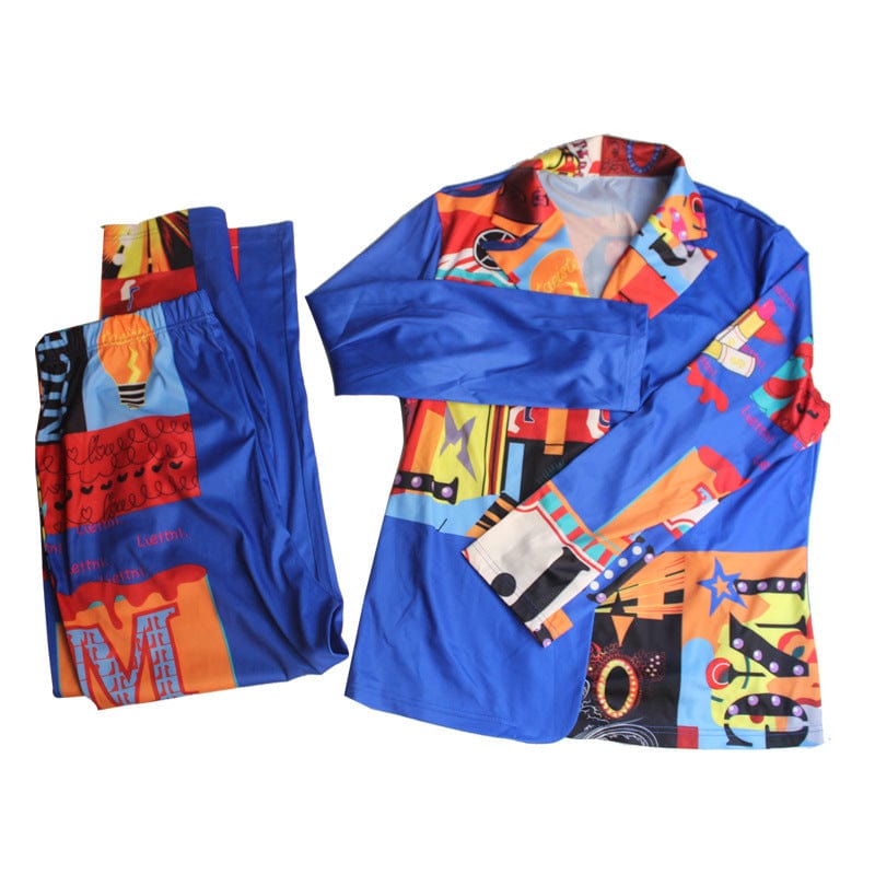 Wholesale Patchwork Print Plus Size Fall Casual Two Piece Set for Women Oversize Autumn Long Sleeve Ladies Clothing Suit