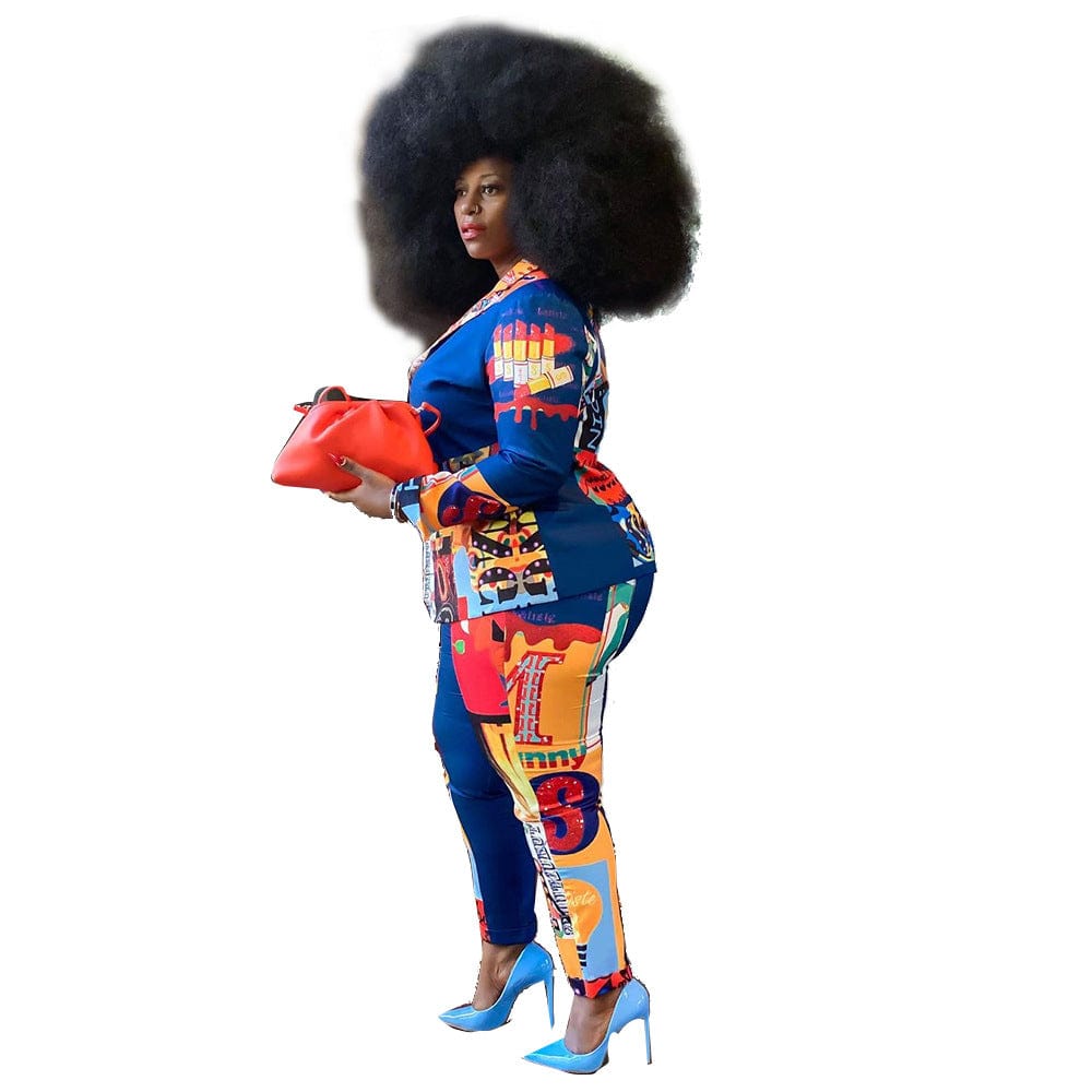 Wholesale Patchwork Print Plus Size Fall Casual Two Piece Set for Women Oversize Autumn Long Sleeve Ladies Clothing Suit