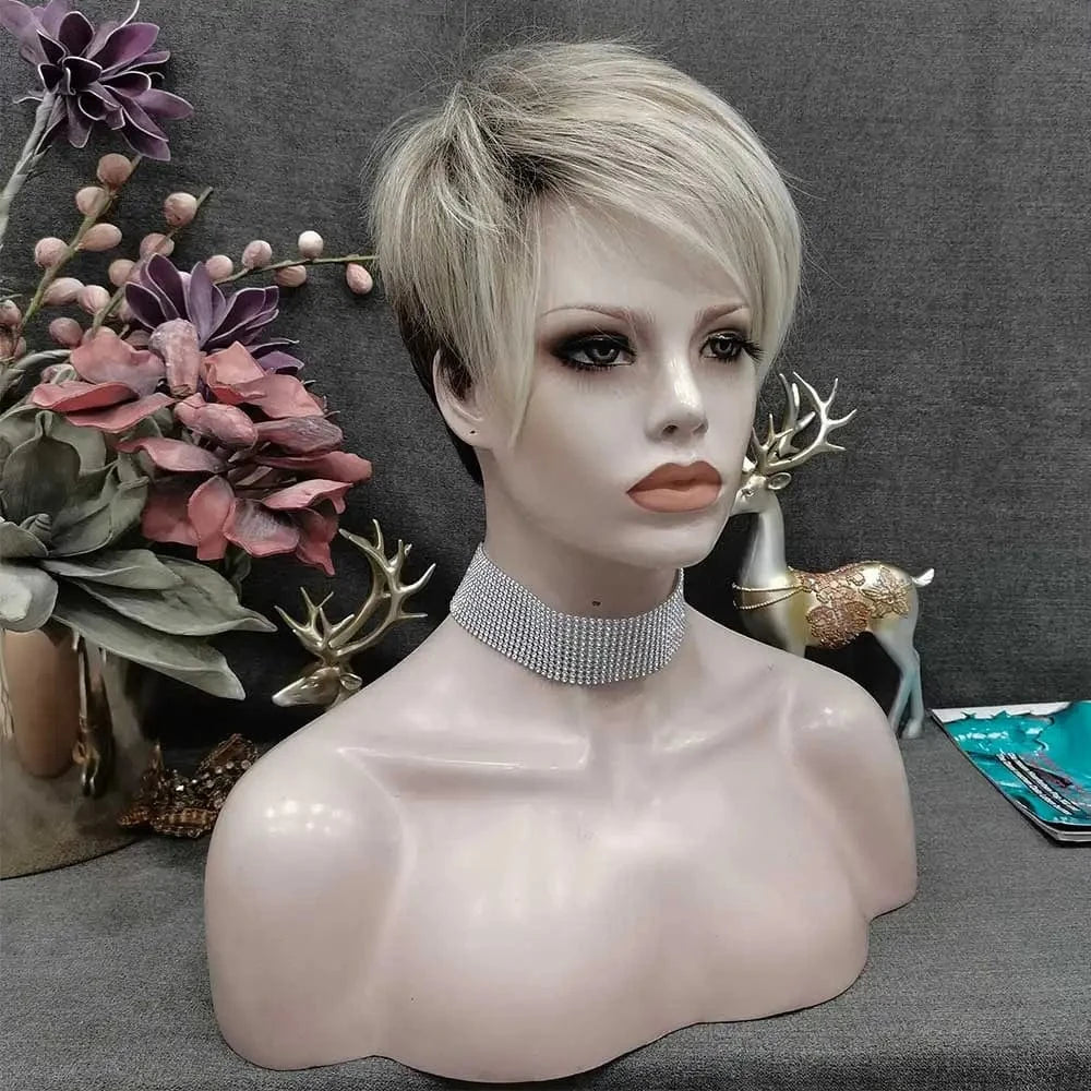 Wholesale Pixie Wigs Popular Synthetic Ash Blond Color Short Synthetic Hair Supplier Synthetic Wigs
