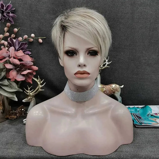 Wholesale Pixie Wigs Popular Synthetic Ash Blond Color Short Synthetic Hair Supplier Synthetic Wigs