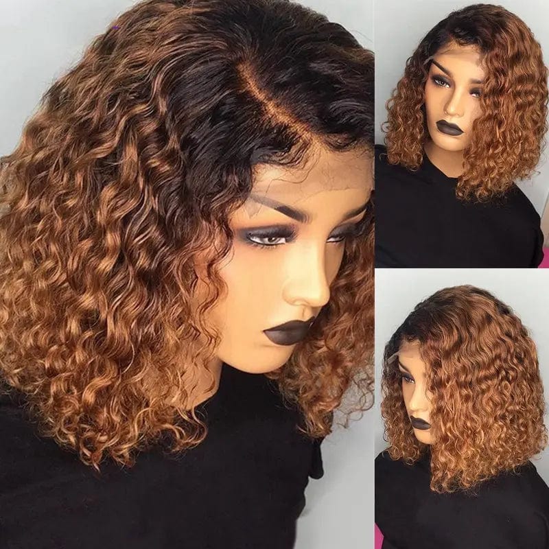 Wholesale Pre Plucked Natural Black Brown Ombre Color Deep Curly Wig Cuticle Aligned Human Hair Lace Front Wigs