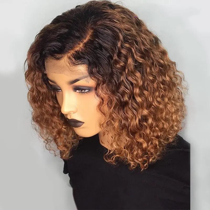 Wholesale Pre Plucked Natural Black Brown Ombre Color Deep Curly Wig Cuticle Aligned Human Hair Lace Front Wigs