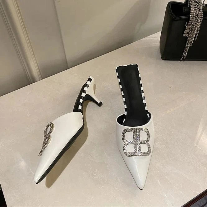 Wholesale price stiletto high heels slippers ANMAIRON low heel pointy diamond heeled sandals sexy womens slippers
