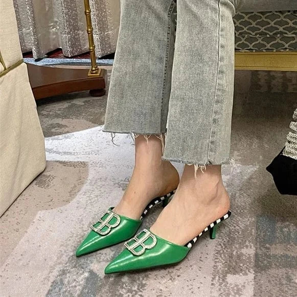 Wholesale price stiletto high heels slippers ANMAIRON low heel pointy diamond heeled sandals sexy womens slippers