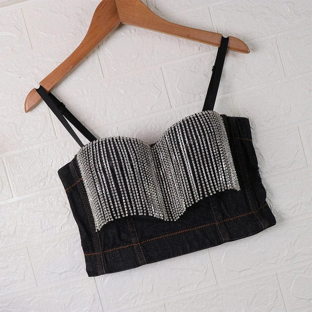 Wholesale rhinestone Fringe top bustier women Vest corset bustier top