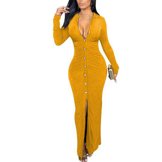 Wholesale S-3XL 2022 Fall Women Plus Size Plain Long Dresses for 2022 Women Lady Casual Long Sleeve Party Elegant Cardigan Dress