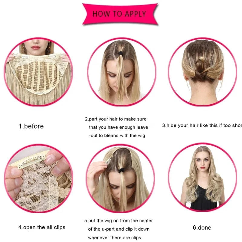 Wholesale SARLA 22'' Long Invisible Cheap Shaped Blonde U Part Synthetic Wigs Natural Hair Extensions Clip in Half Wig Curly