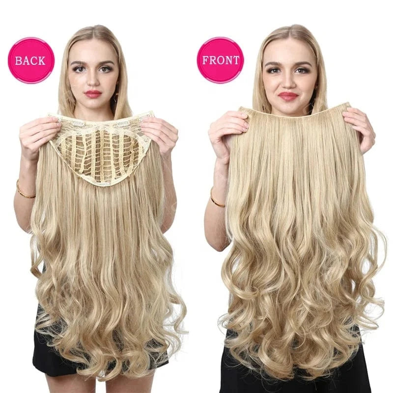 Wholesale SARLA 22'' Long Invisible Cheap Shaped Blonde U Part Synthetic Wigs Natural Hair Extensions Clip in Half Wig Curly
