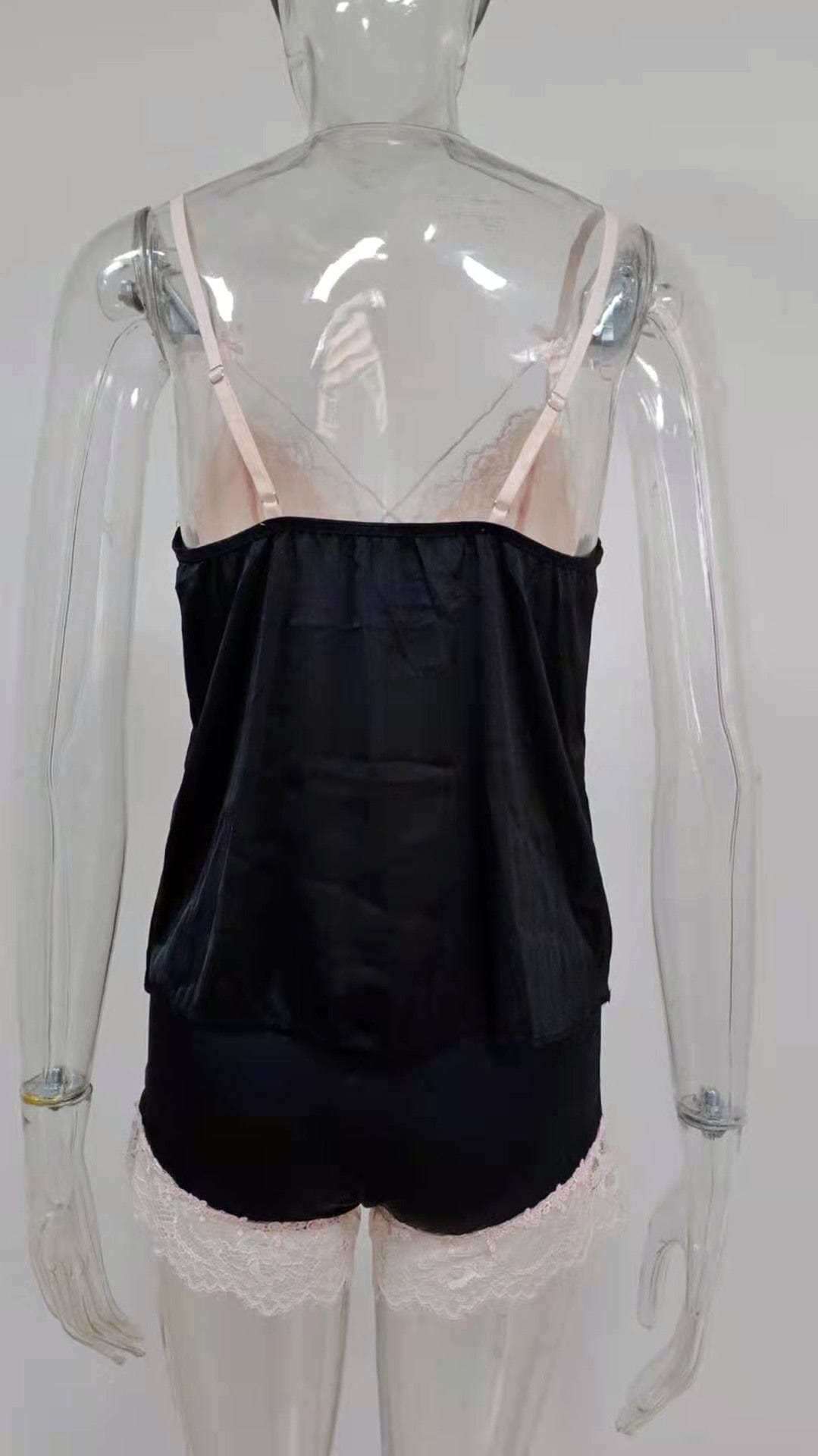 Wholesale satin patchwork elegant lace V-neck sleeveless designers sexy pajamas sets for women