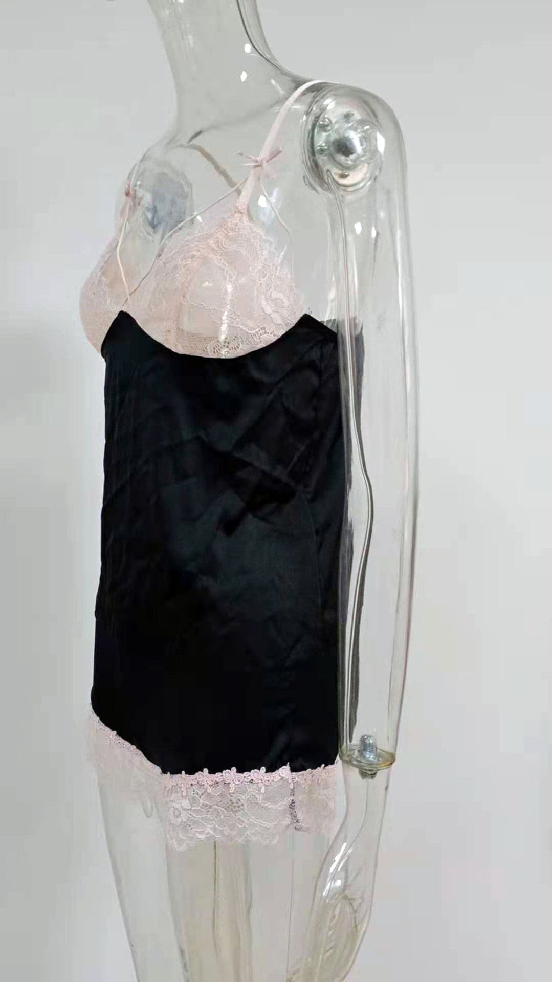 Wholesale satin patchwork elegant lace V-neck sleeveless designers sexy pajamas sets for women