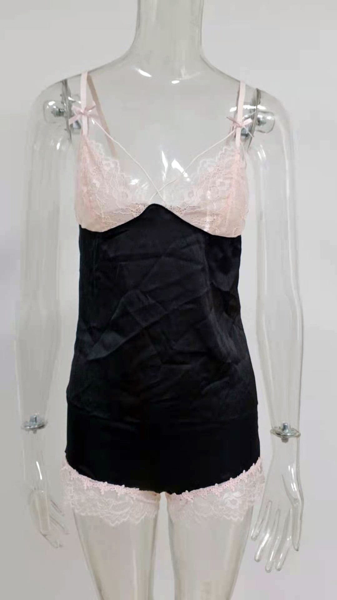 Wholesale satin patchwork elegant lace V-neck sleeveless designers sexy pajamas sets for women