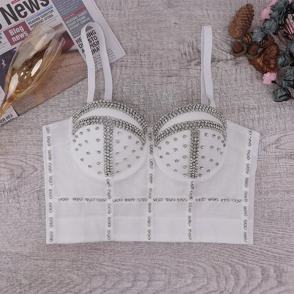 Wholesale Sexy Ladies Back Snap Sling corsets tops Drill chain Sling corsets tops for women