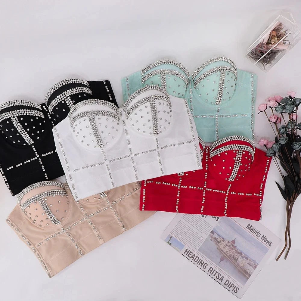 Wholesale Sexy Ladies Back Snap Sling corsets tops Drill chain Sling corsets tops for women