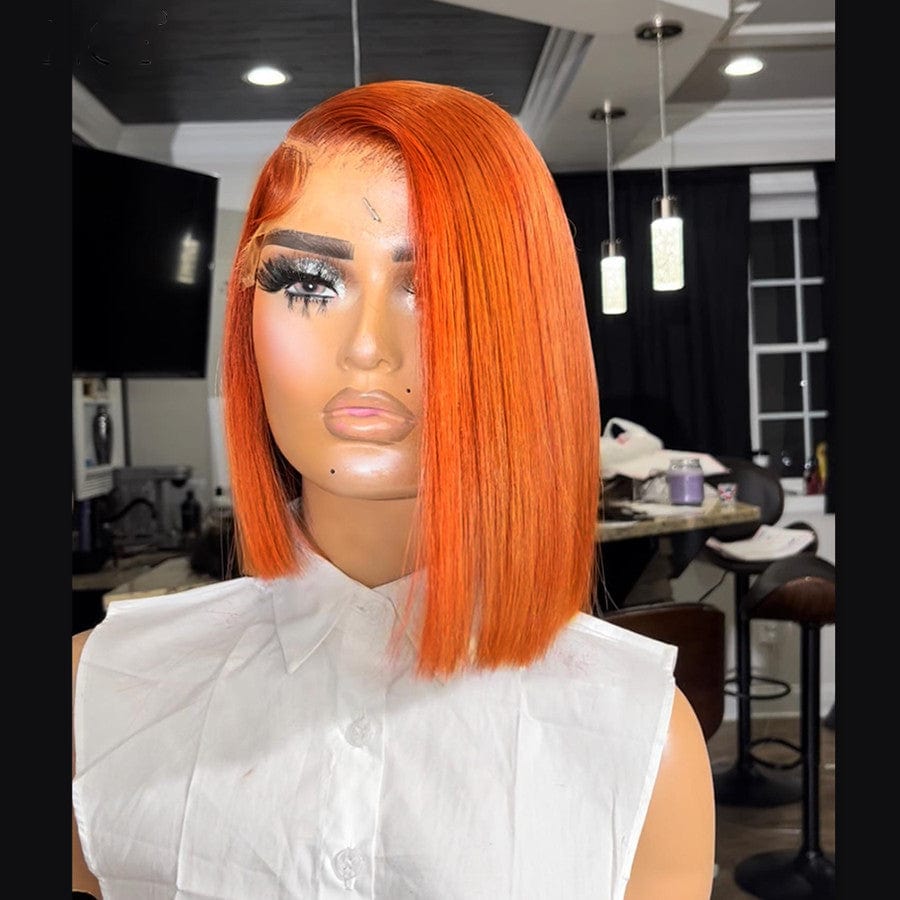 Wholesale Short Straight Bob Lace Front Wigs Orange HD Lace Frontal Human Hair Wig for Black Women