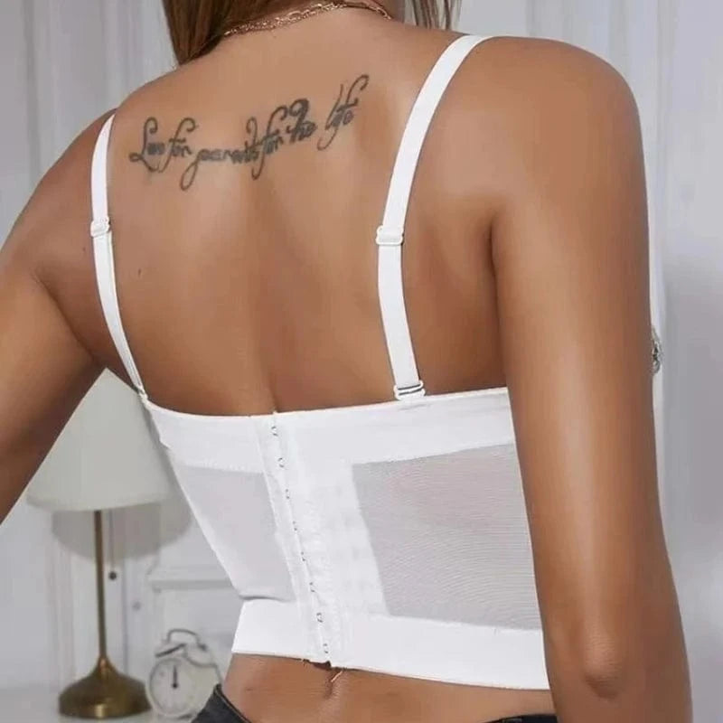 Wholesale sliver sexy white rhinestone beaded bustier women, tank top transparent fat women sexy corset bustier