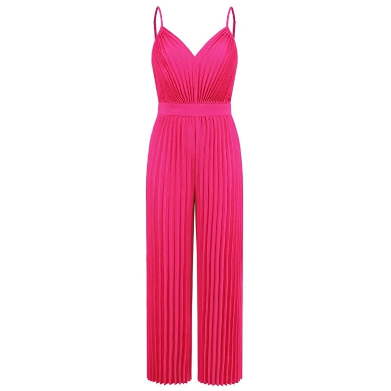 wholesale spring summer 2024 ladies female women solid sleeveless one piece pleated full romper bodysuit jumpsuit for women