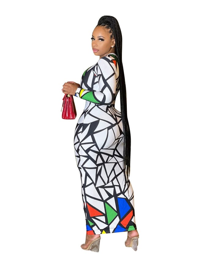 Wholesale Spring Summer Long Fashion Casual Round Neck Long Sleeve Position Print Maxi Dress