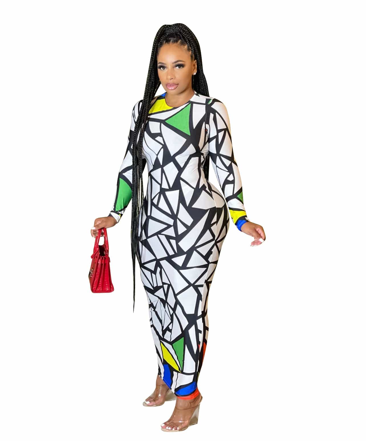 Wholesale Spring Summer Long Fashion Casual Round Neck Long Sleeve Position Print Maxi Dress