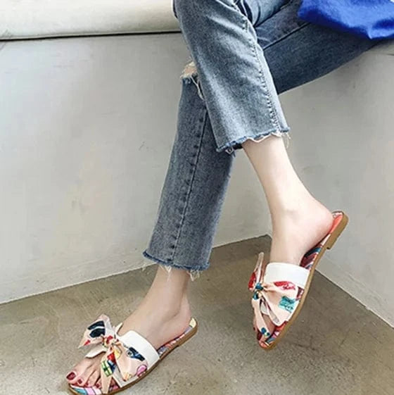wholesale Summer Popular Women Slide sandal with Bow Decoration Ladies Slipper Printed Flat Slides for girl