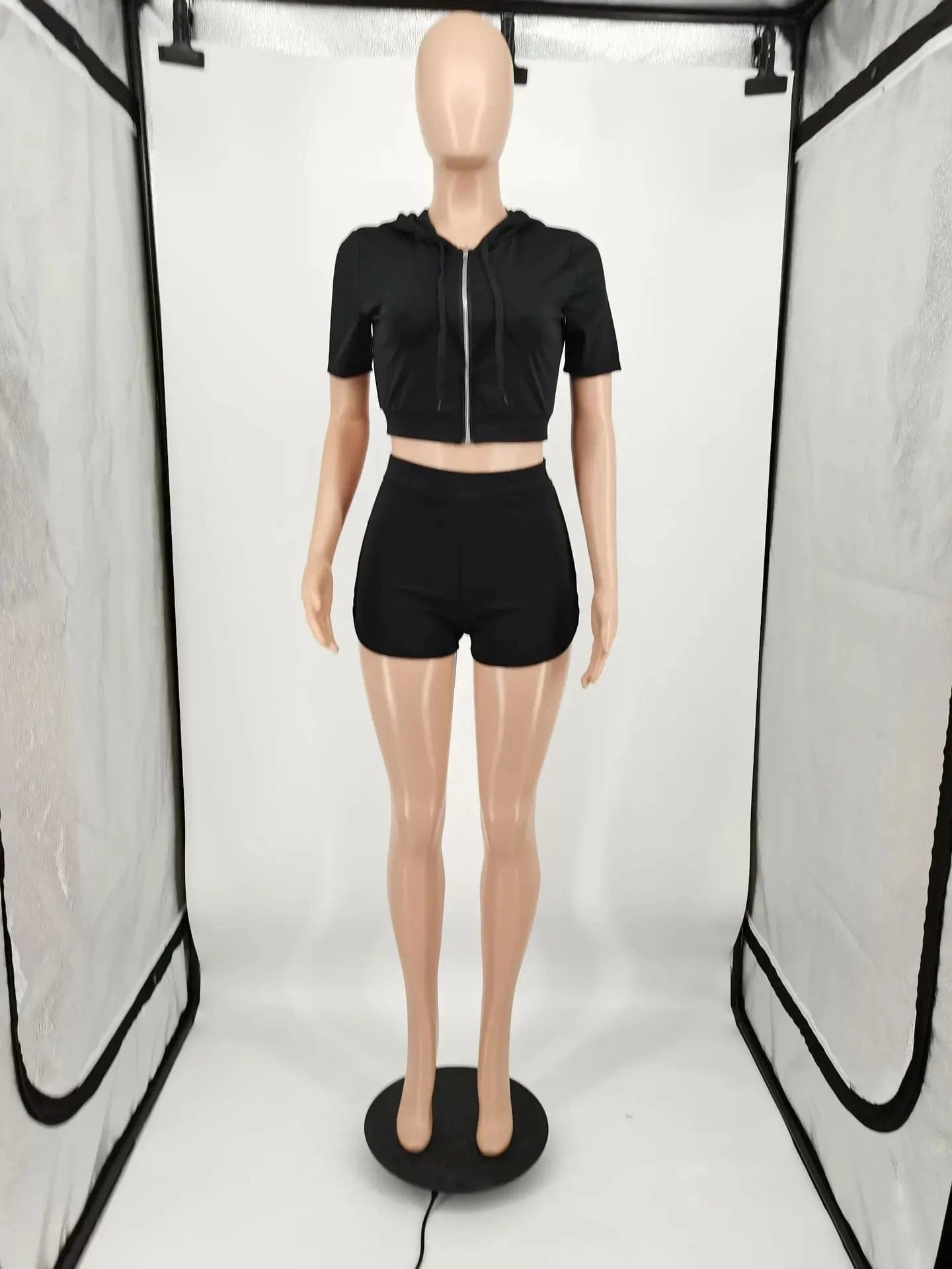 Wholesale Summer Women's Full Zip Up Hoodies Crop Top Sexy Sweat Booty Shorts Two Piece Short Set Women Clothing Tracksuit