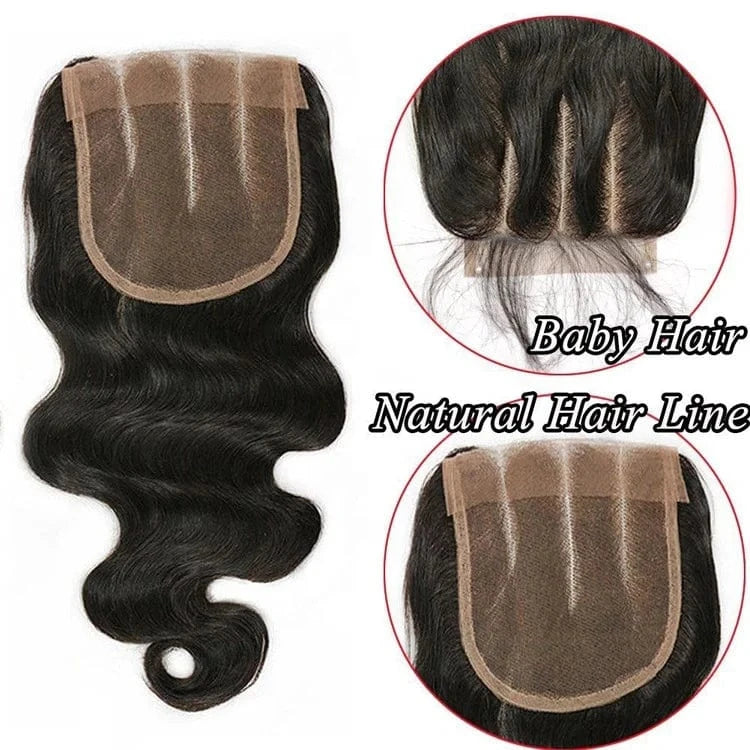 Wholesale virgin brazilian hair lace closure, cheap 3 way part hair closure, black silk base closure with baby hair