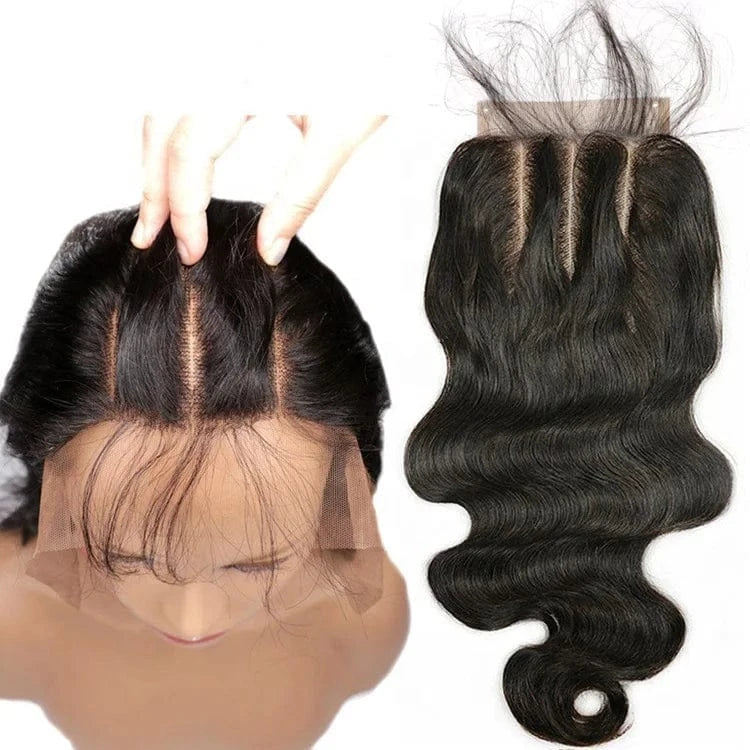 Wholesale virgin brazilian hair lace closure, cheap 3 way part hair closure, black silk base closure with baby hair