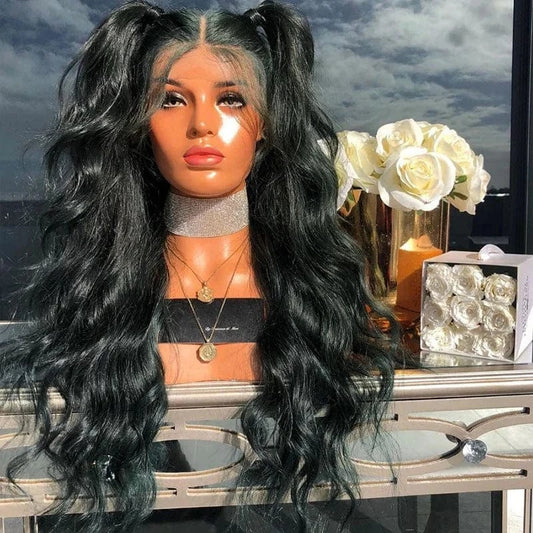Wholesale Virgin Dark Green Color Brazilian Human Hair Body Wave 13*4 Lace Front Wigs For Black Women