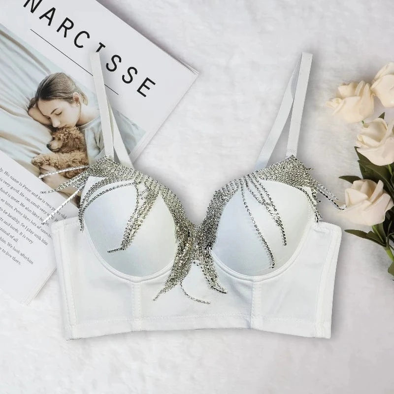 Wholesale web celebrity hot selling customized bright diamond punk style underwear women sexy corset top bustier