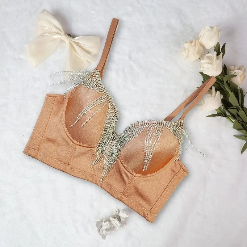 Wholesale web celebrity hot selling customized bright diamond punk style underwear women sexy corset top bustier