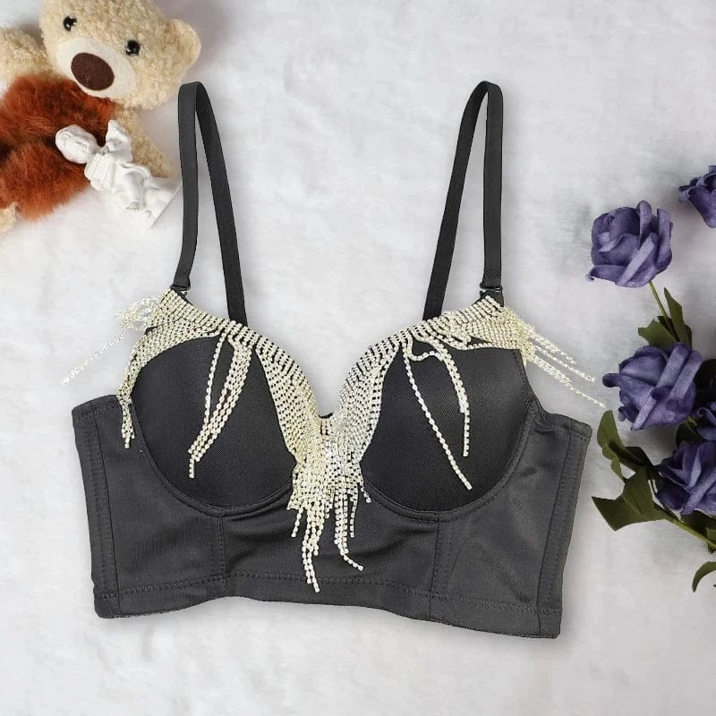 Wholesale web celebrity hot selling customized bright diamond punk style underwear women sexy corset top bustier