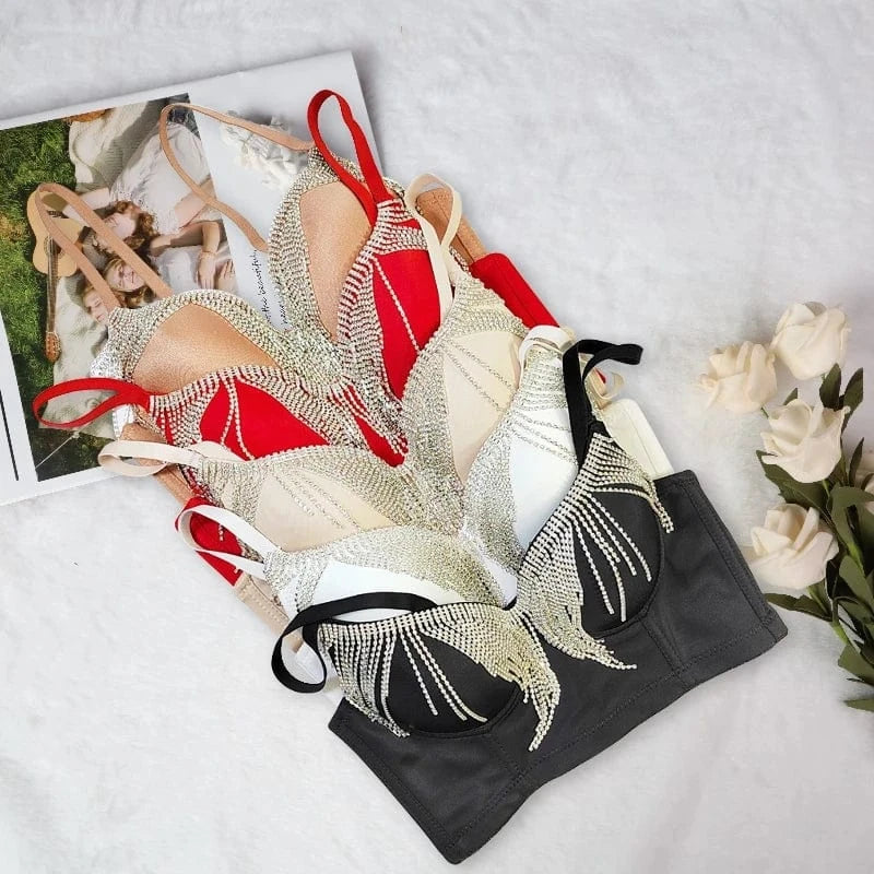 Wholesale web celebrity hot selling customized bright diamond punk style underwear women sexy corset top bustier