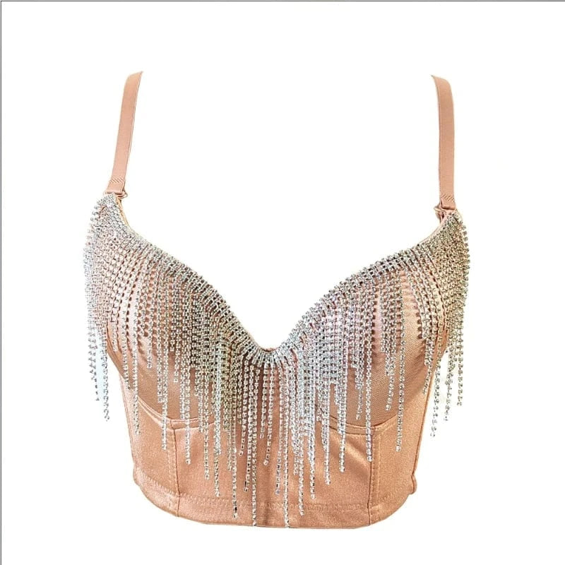 Wholesale web celebrity hot selling customized bright diamond punk style underwear women sexy corset top bustier