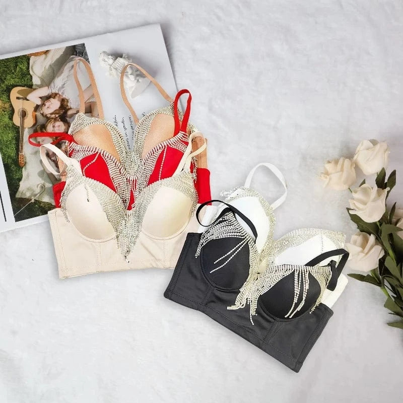 Wholesale web celebrity hot selling customized bright diamond punk style underwear women sexy corset top bustier