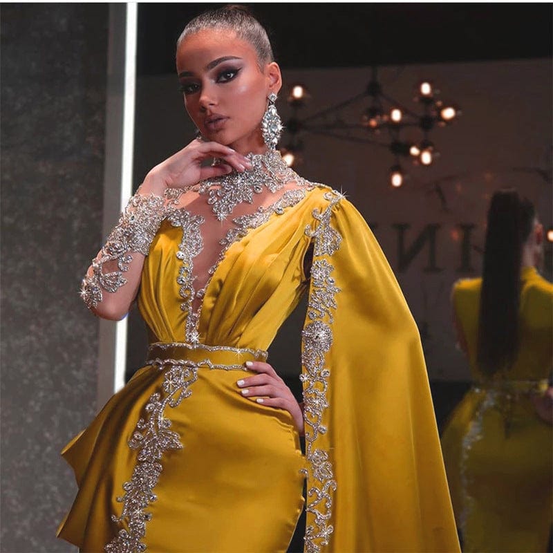 Wholesale Women Evening Dress Yellow Sprinkled Gold Sequin Dress Long  Women Elegant Prom Dress