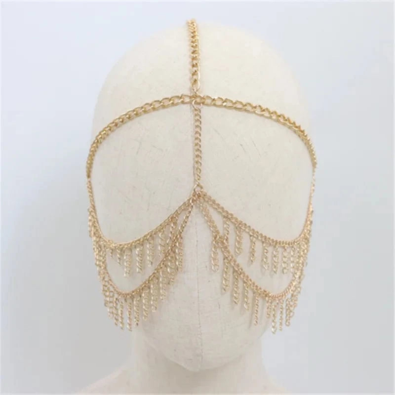 Wholesale Women Eye Mask Half Face Cover Aluminum Chain Tassel Halloween Head Wear Jewelry Headdress Hair Accessories