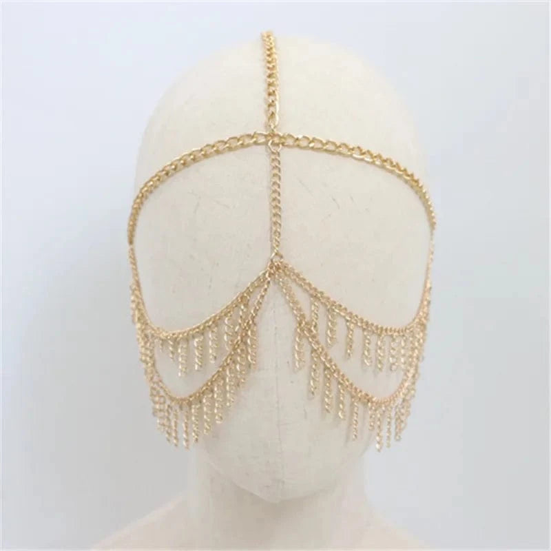 Wholesale Women Eye Mask Half Face Cover Aluminum Chain Tassel Halloween Head Wear Jewelry Headdress Hair Accessories