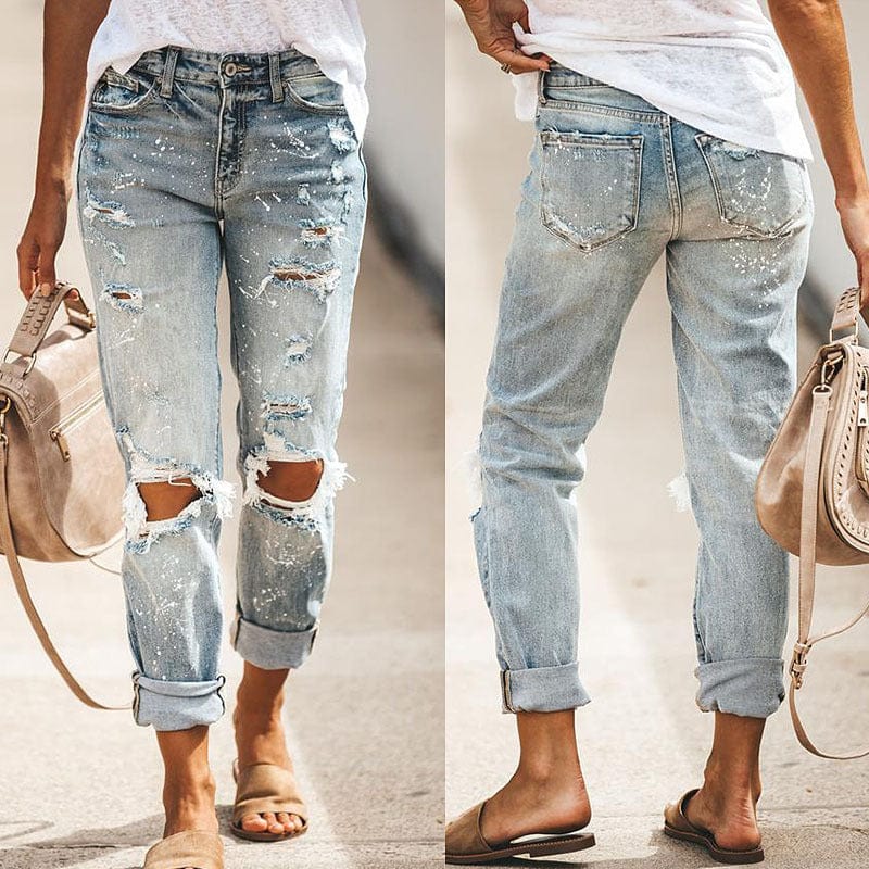 Wholesale Women High Waist Celana Jeans Pant Skinny Destroyed Ripped Pantalon Jeans Femme De Mujer