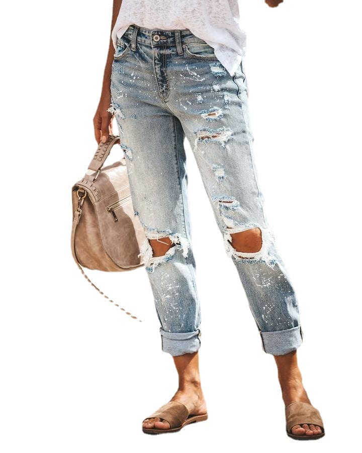 Wholesale Women High Waist Celana Jeans Pant Skinny Destroyed Ripped Pantalon Jeans Femme De Mujer