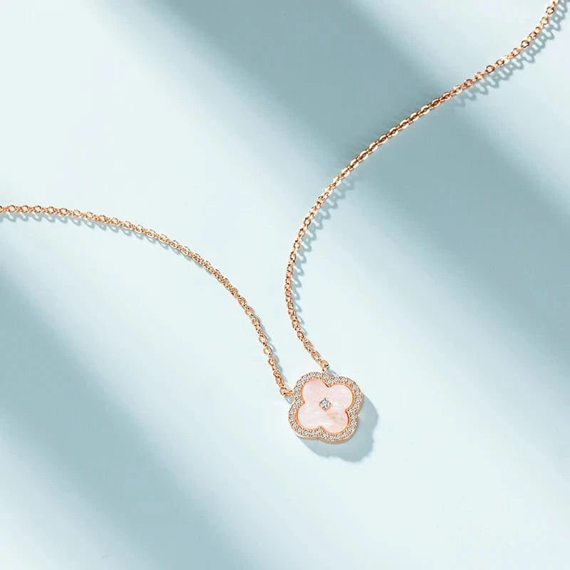 Wholesale Women jewellery 925 Sterling Silver Four-Leaf Clover Pink Mother of Pearl Pendant S925 Necklace Jewelry