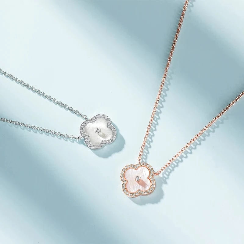 Wholesale Women jewellery 925 Sterling Silver Four-Leaf Clover Pink Mother of Pearl Pendant S925 Necklace Jewelry