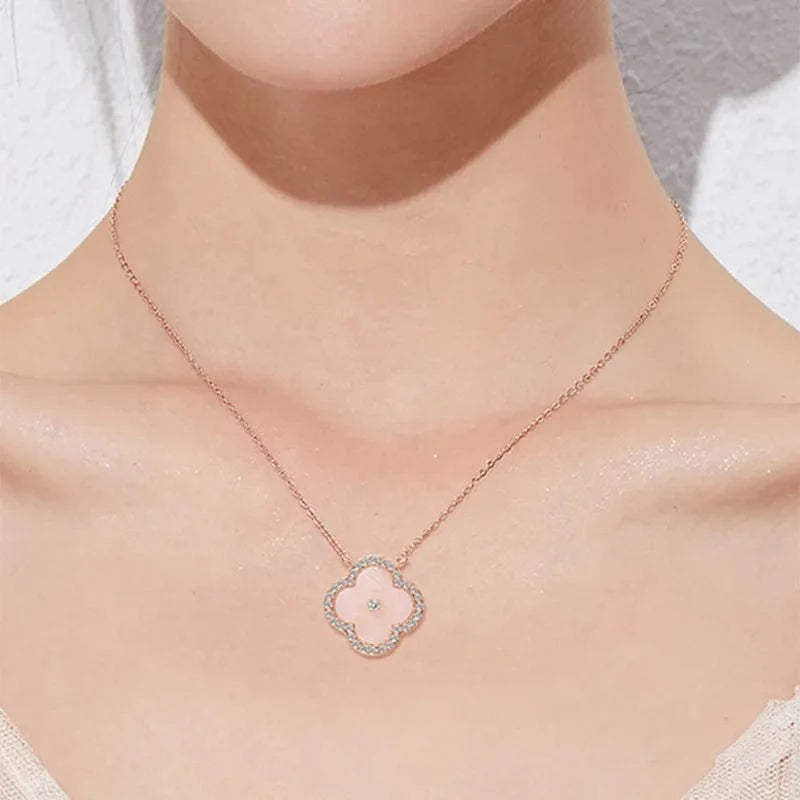 Wholesale Women jewellery 925 Sterling Silver Four-Leaf Clover Pink Mother of Pearl Pendant S925 Necklace Jewelry