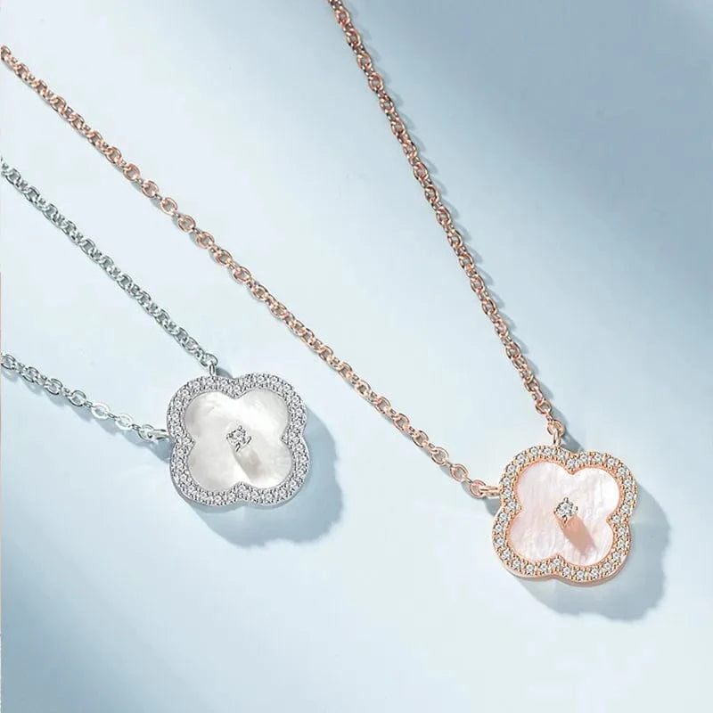 Wholesale Women jewellery 925 Sterling Silver Four-Leaf Clover Pink Mother of Pearl Pendant S925 Necklace Jewelry