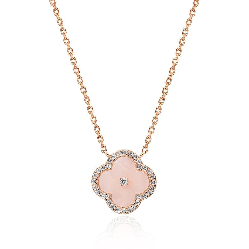 Wholesale Women jewellery 925 Sterling Silver Four-Leaf Clover Pink Mother of Pearl Pendant S925 Necklace Jewelry