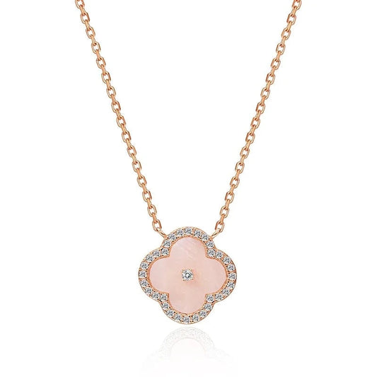 Wholesale Women jewellery 925 Sterling Silver Four-Leaf Clover Pink Mother of Pearl Pendant S925 Necklace Jewelry
