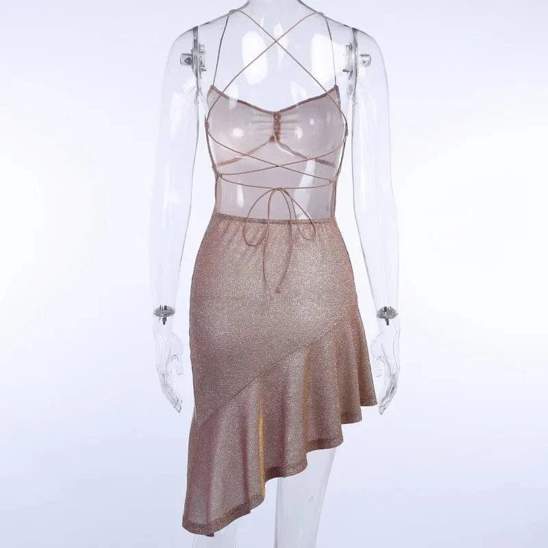 Wholesale Women Party Hot Sexy Bandage Backless Strap Dress Lady Mermaid Sequin Mini Night Club Dress