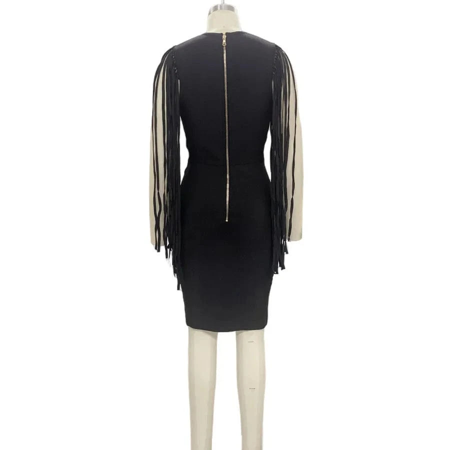 Wholesale Women's Black V Neck Mini Bandage Dress Bodycon Long Tassel Evening Dresses