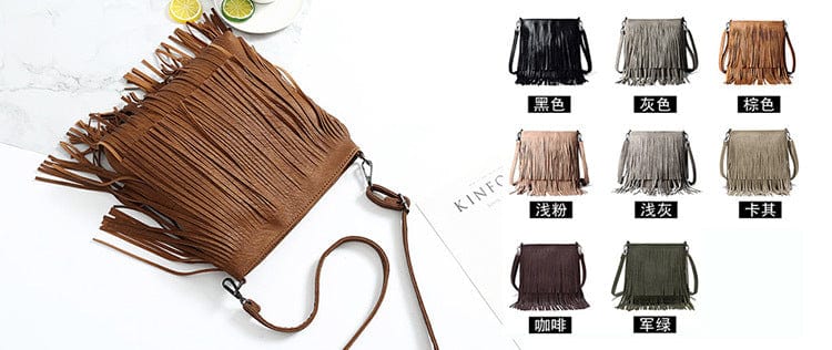 Wholesale Zipper Vintage Women Fringe Tassel Crossbody Bag Faux Vegan PU Leather Shoulder tassel bag