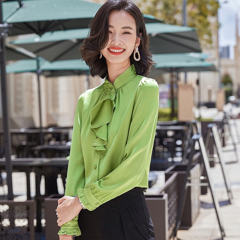 Wholesaler fashion Ruffles shirt women Stand Collar long sleeve blouse office ladies formal Loose plus size tops